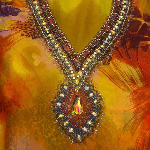 Vibrant Orange Yellow Women's Beach Coverup colorful boho butterflies Size S - Picture 2 of 9